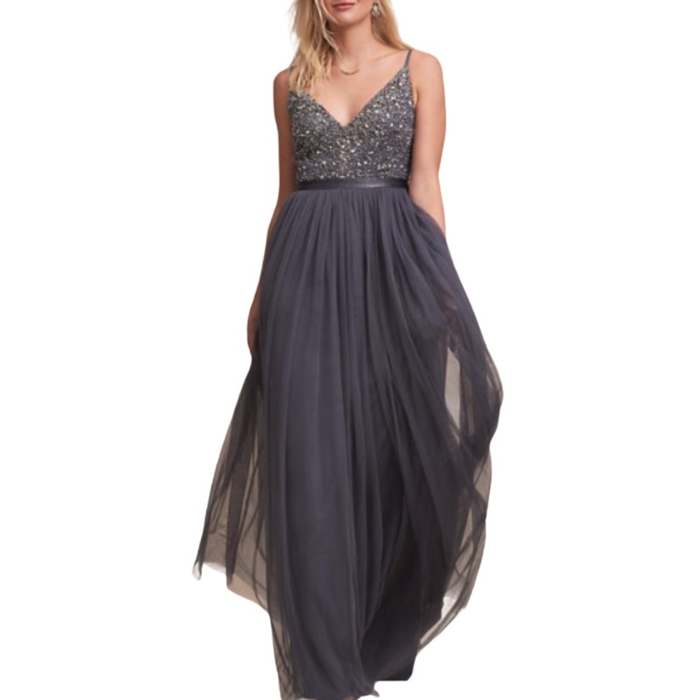 BHLDN / Anthropologie Avery 2 / XS Blue Sequins Beaded Bodice Tulle Formal Gown